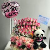 Ramo hortencias y rosas rosadas