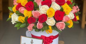 Caja redonda rosas de colores